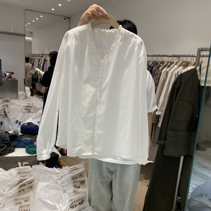 SELF SERVICE韓國代購女士新品職業推薦襯衫蕾絲衫荷葉邊SELF SERVICE襯衫/蕾絲衫圖色1