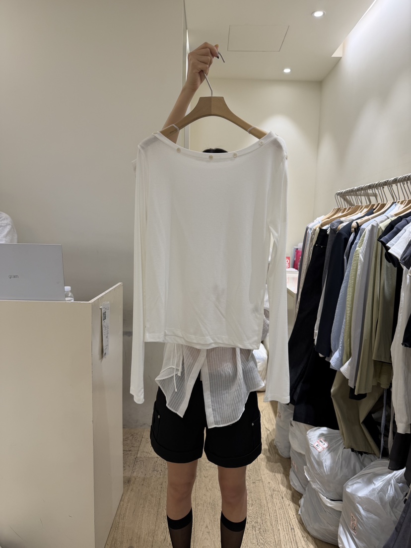 FLOWER-L韓國東大門直郵女士新款26春夏人氣長袖T恤露肩FLOWER-L長袖T恤