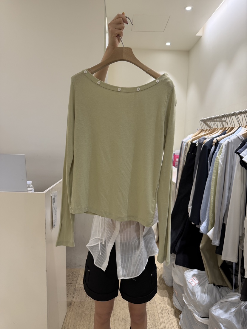 FLOWER-L韓國東大門直郵女士新款26春夏人氣長袖T恤露肩FLOWER-L長袖T恤圖色2