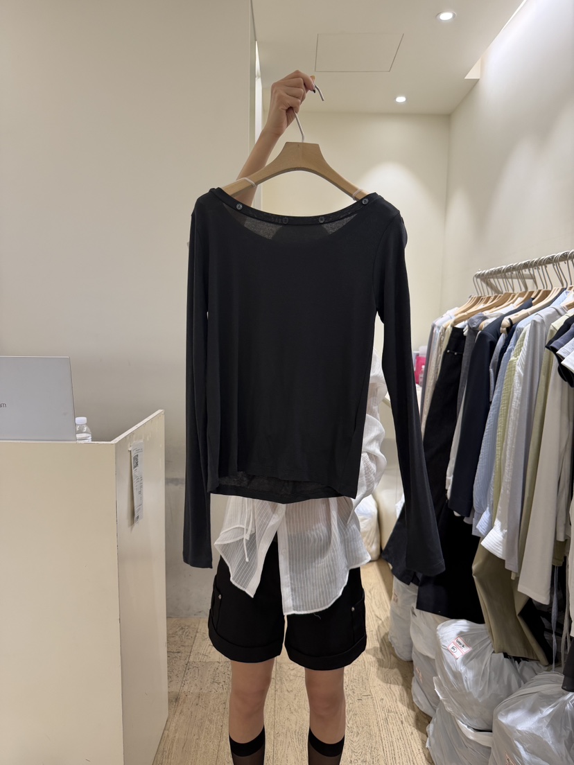 FLOWER-L韓國東大門直郵女士新款26春夏人氣長袖T恤露肩FLOWER-L長袖T恤圖色3