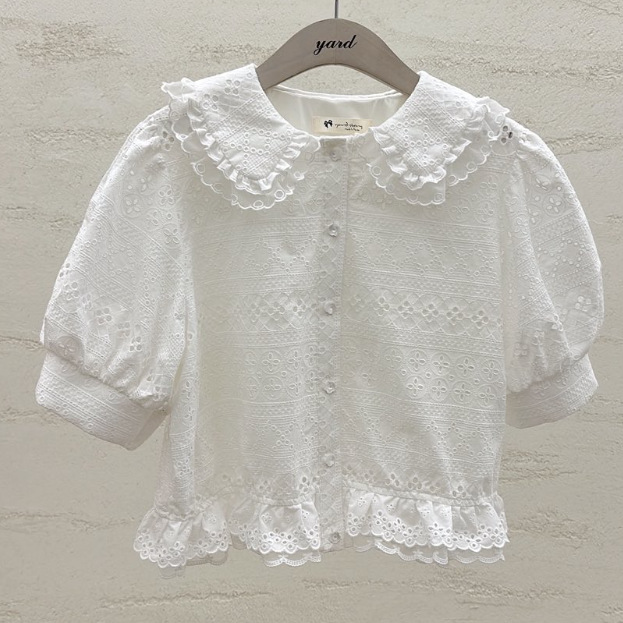 YARD韓國代購女裝新款26春夏熱賣時尚襯衫蕾絲衫刺繡圓領YARD襯衫/蕾絲衫圖色1