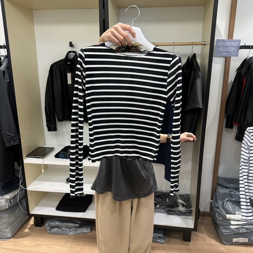 MUYBIEN韓國直郵女士新款熱賣休閑推薦26春夏長袖T恤褶裥條紋MUYBIEN長袖T恤圖色2