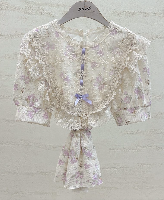YARD韓國東大門直郵女士新品休閑人氣26春夏襯衫蕾絲衫刺繡YARD襯衫/蕾絲衫圖色1
