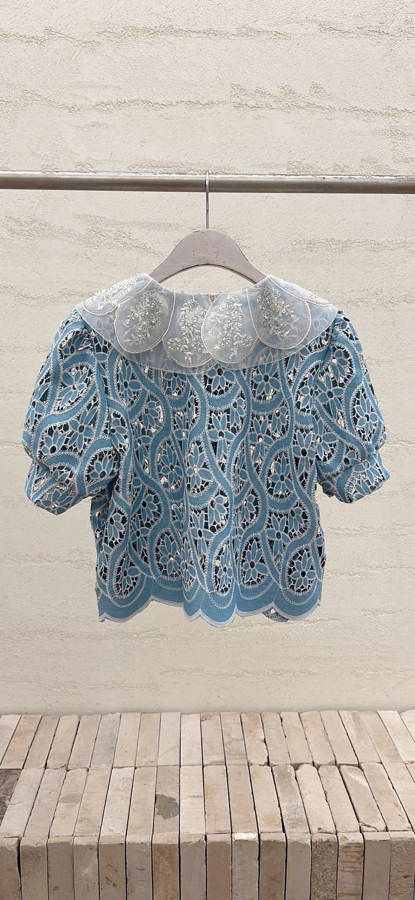 YARD韓國代購女士新款熱賣26春夏職業襯衫蕾絲衫刺繡雙領YARD襯衫/蕾絲衫