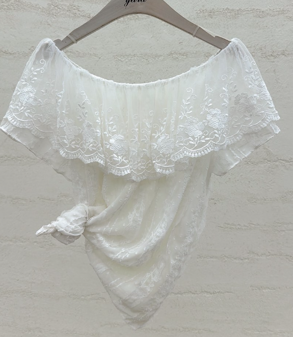 YARD韓國直郵實拍女裝新款26春夏襯衫蕾絲衫荷葉邊刺繡雪紡YARD襯衫/蕾絲衫圖色1