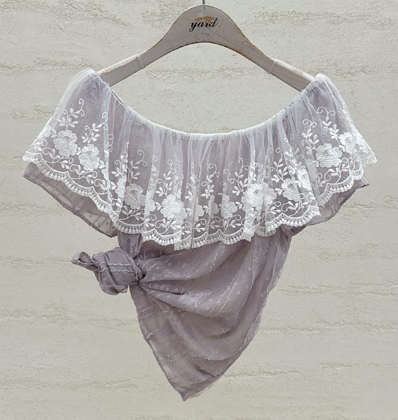 YARD韓國直郵實拍女裝新款26春夏襯衫蕾絲衫荷葉邊刺繡雪紡YARD襯衫/蕾絲衫圖色2