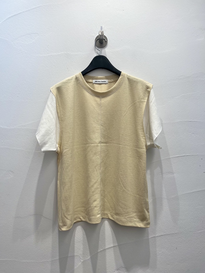 BROWN PAPER-S韓國東大門代購女士新品熱賣T恤假兩件亞麻布BROWN PAPER-ST恤圖色1