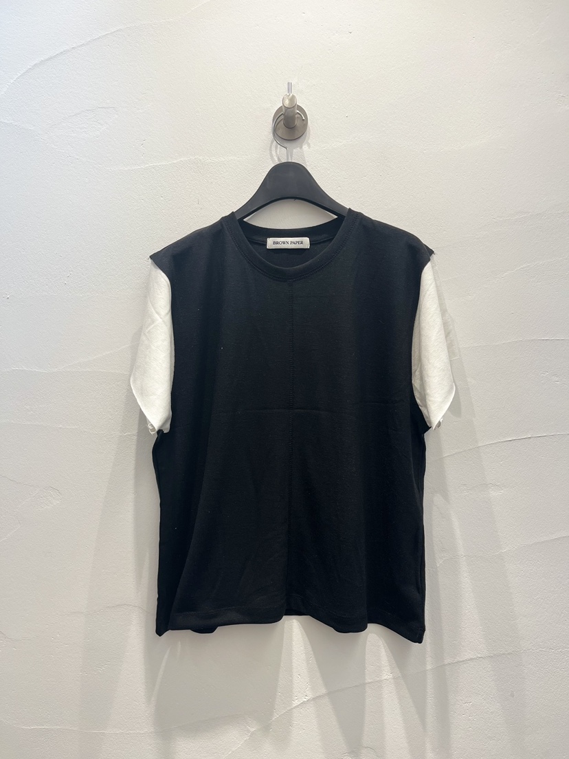 BROWN PAPER-S韓國東大門代購女士新品熱賣T恤假兩件亞麻布BROWN PAPER-ST恤圖色2