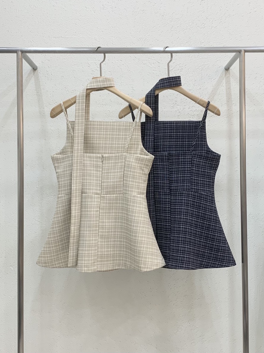 LIGHT AND SALT韓國直郵實拍女裝新品推薦吊帶背心含脖帶含飾品粗花呢LIGHT AND SALT吊帶/背心