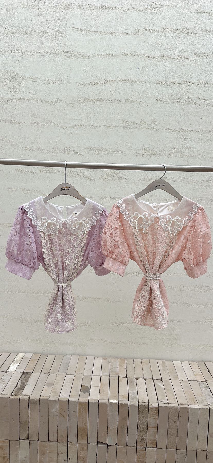 YARD韓國代購女士新款職業休閑推薦襯衫蕾絲衫珍珠領刺繡YARD襯衫/蕾絲衫