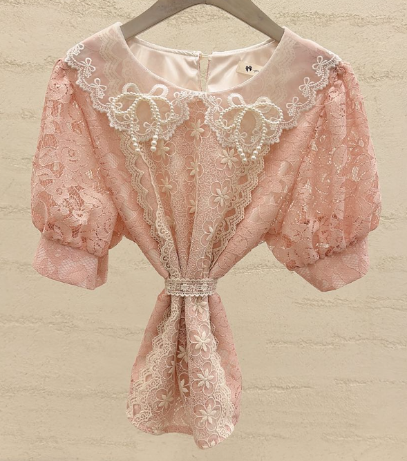 YARD韓國代購女士新款職業休閑推薦襯衫蕾絲衫珍珠領刺繡YARD襯衫/蕾絲衫圖色1