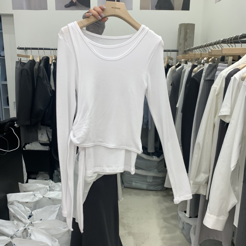 RECOVER韓國東大門直郵女裝新款26春夏職業長袖T恤假兩件RECOVER/MOMENT長袖T恤圖色1
