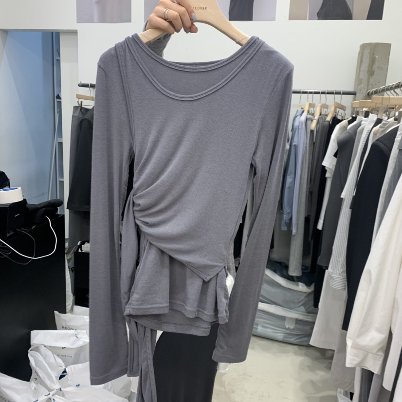 RECOVER韓國東大門直郵女裝新款26春夏職業長袖T恤假兩件RECOVER/MOMENT長袖T恤圖色2