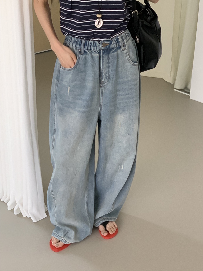 RIVER RAIN韓國直郵實拍女裝新品休閑熱賣26春夏牛仔褲條紋RIVER RAIN牛仔褲