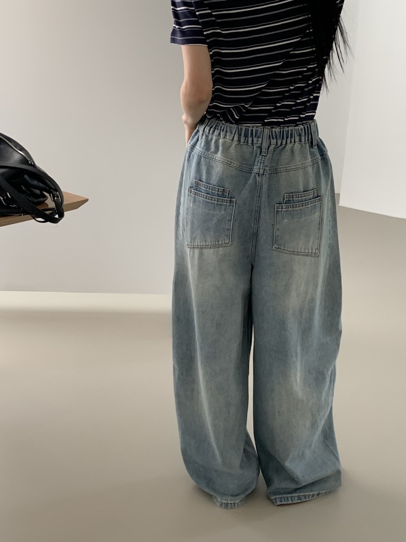 RIVER RAIN韓國直郵實拍女裝新品休閑熱賣26春夏牛仔褲條紋RIVER RAIN牛仔褲