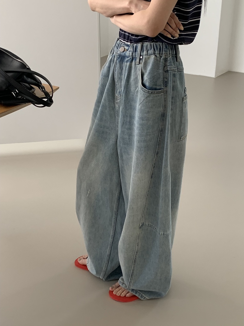 RIVER RAIN韓國直郵實拍女裝新品休閑熱賣26春夏牛仔褲條紋RIVER RAIN牛仔褲