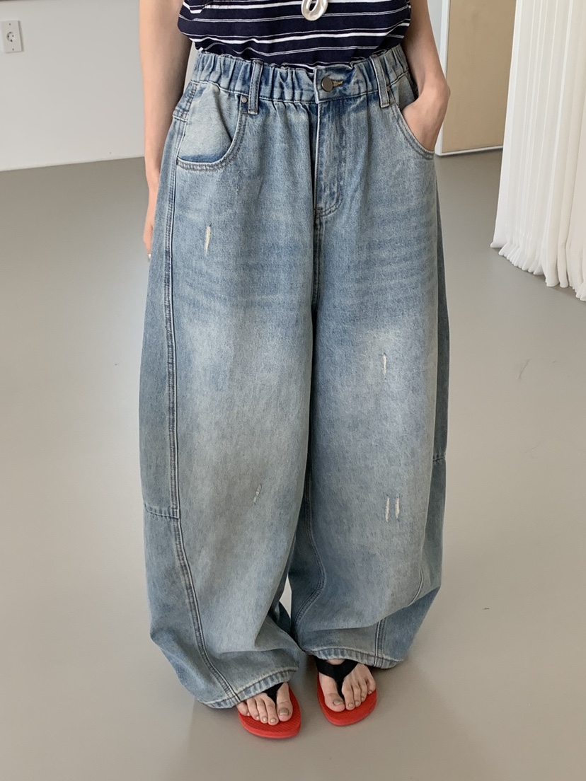 RIVER RAIN韓國直郵實拍女裝新品休閑熱賣26春夏牛仔褲條紋RIVER RAIN牛仔褲