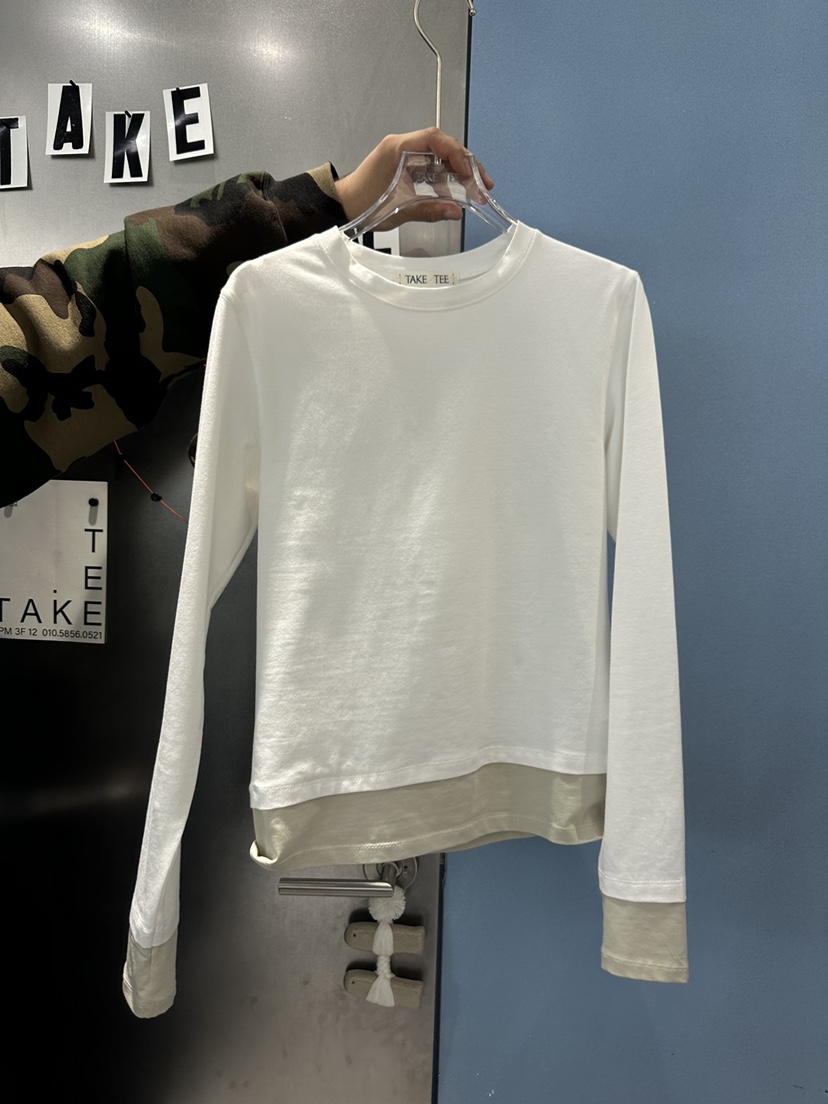 TAKE TEE韓國直郵實拍女士新款26春夏職業長袖T恤假兩件TAKE TEE長袖T恤圖色1