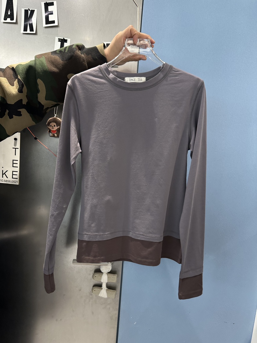 TAKE TEE韓國直郵實拍女士新款26春夏職業長袖T恤假兩件TAKE TEE長袖T恤圖色2