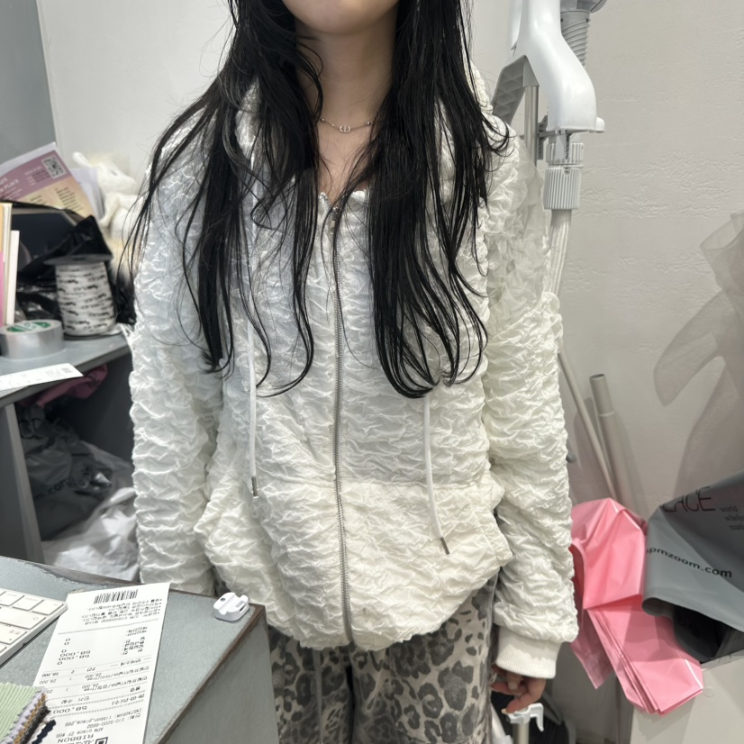 RIBBON韓國東大門直郵女士新款休閑26春夏衛衣連帽衫拉鏈絨RIBBON衛衣圖色1