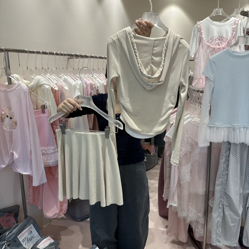 MIMME/LOOKK韓國直郵實拍女裝新品時尚套裝兩件套連帽衫套裝羅紋MIMME/LOOKK套裝