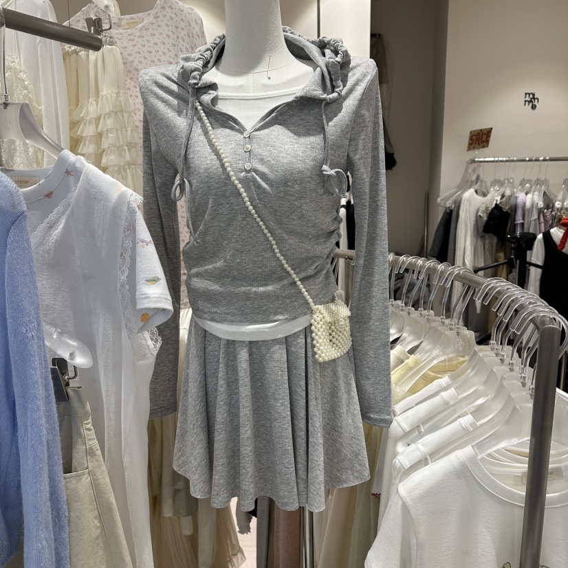 MIMME/LOOKK韓國直郵實拍女裝新品時尚套裝兩件套連帽衫套裝羅紋MIMME/LOOKK套裝圖色2