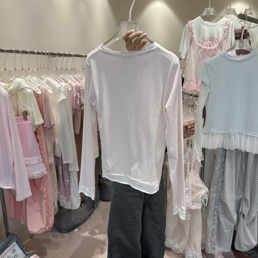 MIMME/LOOKK韓國東大門直郵女裝新品職業長袖T恤假兩件棉MIMME/LOOKK長袖T恤