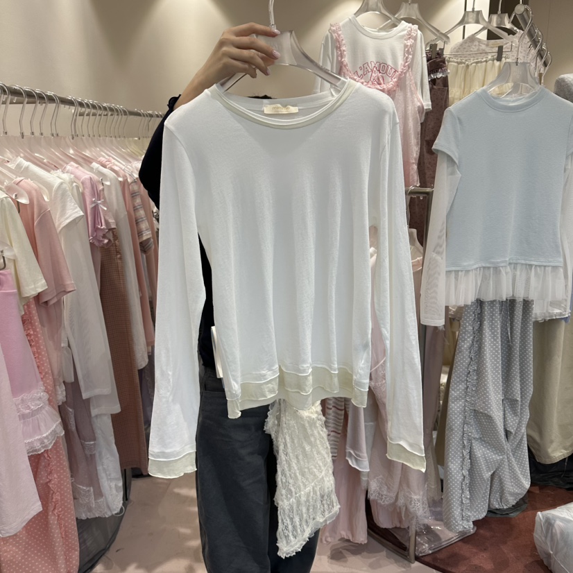 MIMME/LOOKK韓國東大門直郵女裝新品職業長袖T恤假兩件棉MIMME/LOOKK長袖T恤圖色1