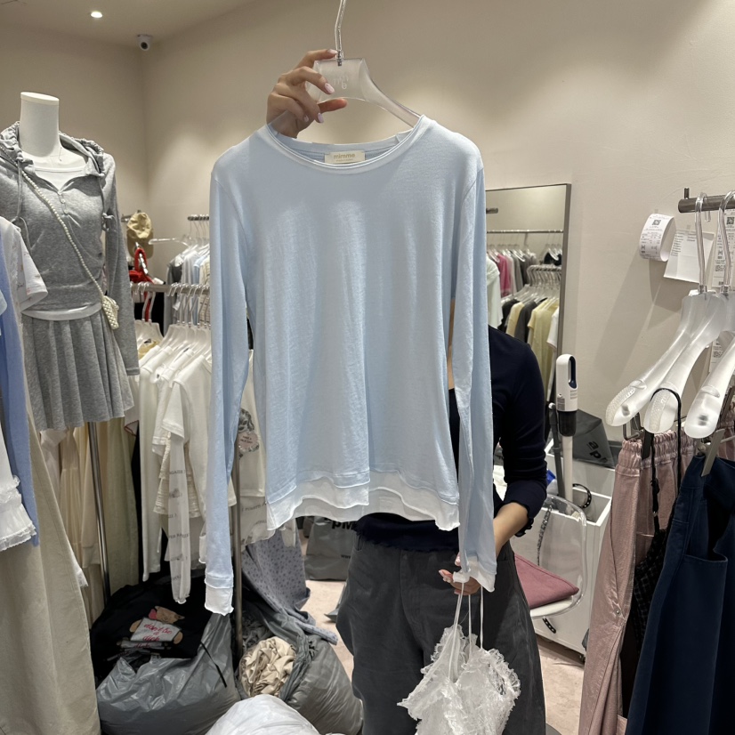 MIMME/LOOKK韓國東大門直郵女裝新品職業長袖T恤假兩件棉MIMME/LOOKK長袖T恤圖色2