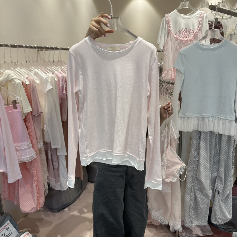 MIMME/LOOKK韓國東大門直郵女裝新品職業長袖T恤假兩件棉MIMME/LOOKK長袖T恤圖色4