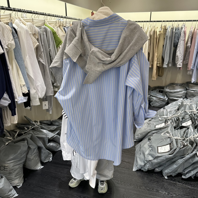 TOMGIRL韓國直郵女士新款熱賣人氣26春夏襯衫蕾絲衫披肩雙層TOMGIRL襯衫/蕾絲衫