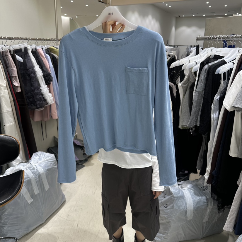 BENE韓國東大門代購女裝新品推薦26春夏人氣休閑長袖T恤口袋BENE長袖T恤圖色2