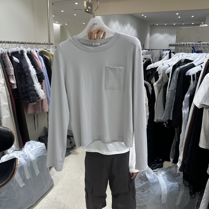 BENE韓國東大門代購女裝新品推薦26春夏人氣休閑長袖T恤口袋BENE長袖T恤圖色3