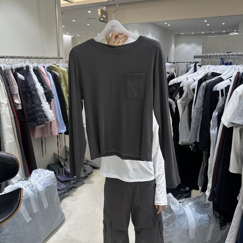 BENE韓國東大門代購女裝新品推薦26春夏人氣休閑長袖T恤口袋BENE長袖T恤圖色5墨色