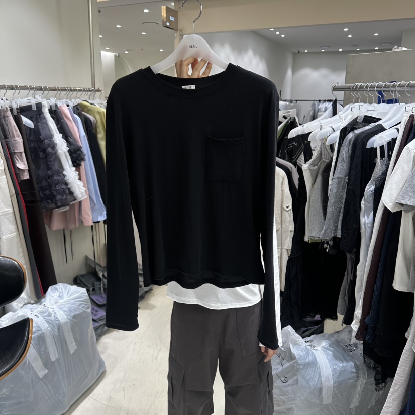 BENE韓國東大門代購女裝新品推薦26春夏人氣休閑長袖T恤口袋BENE長袖T恤圖色6黑色