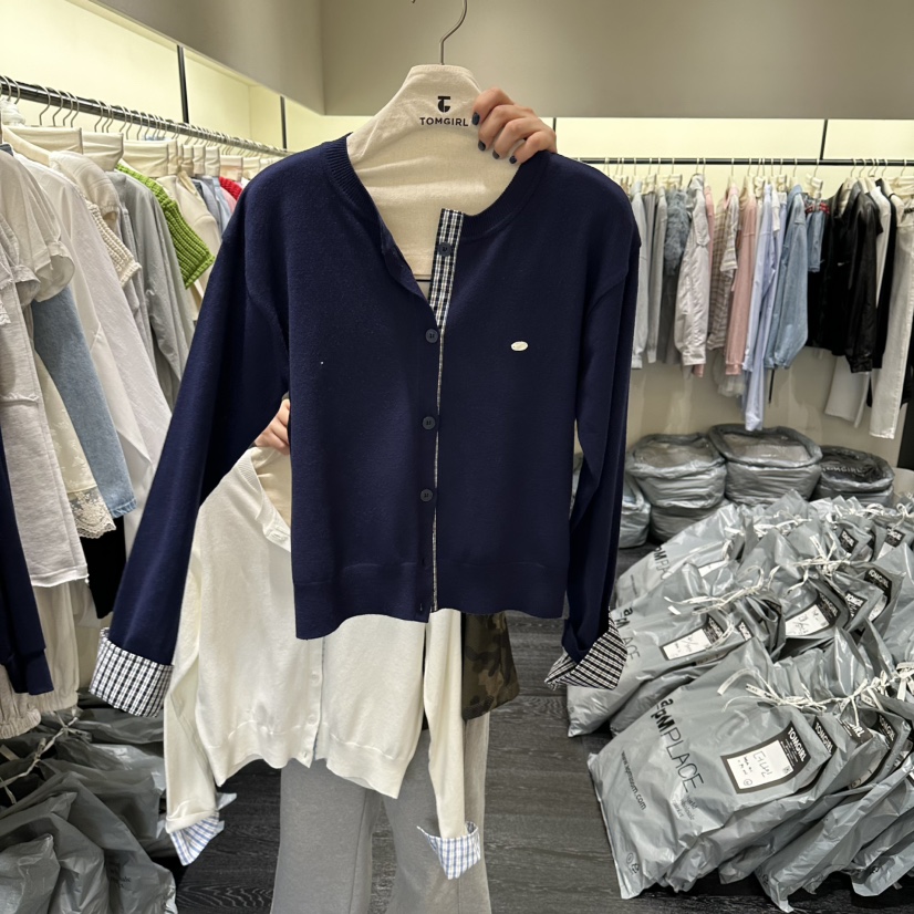 TOMGIRL韓國直郵女士新品推薦時尚職業熱賣針織衫格子開衫TOMGIRL針織衫圖色2