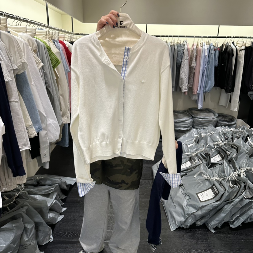 TOMGIRL韓國直郵女士新品推薦時尚職業熱賣針織衫格子開衫TOMGIRL針織衫圖色3