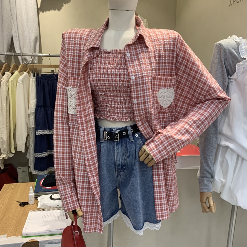 J PEAK/BY FLOW韓國直郵實拍女裝新款推薦襯衫蕾絲衫不含內搭格子J PEAK襯衫/蕾絲衫圖色2