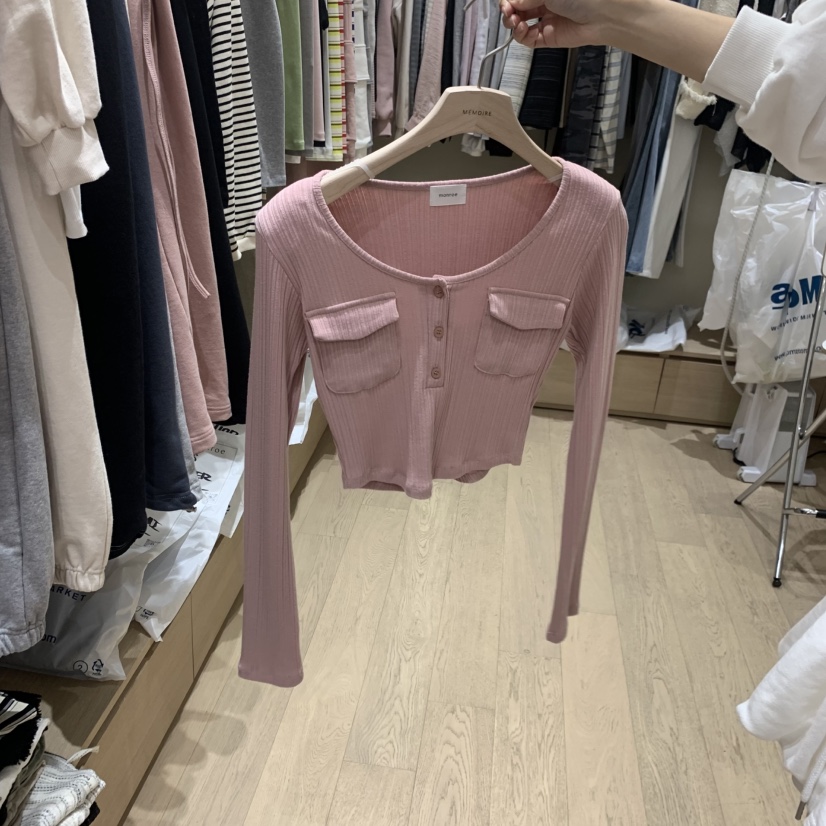MEMOIRE韓國東大門代購女裝新款推薦26春夏長袖T恤口袋紐扣MEMOIRE長袖T恤圖色3