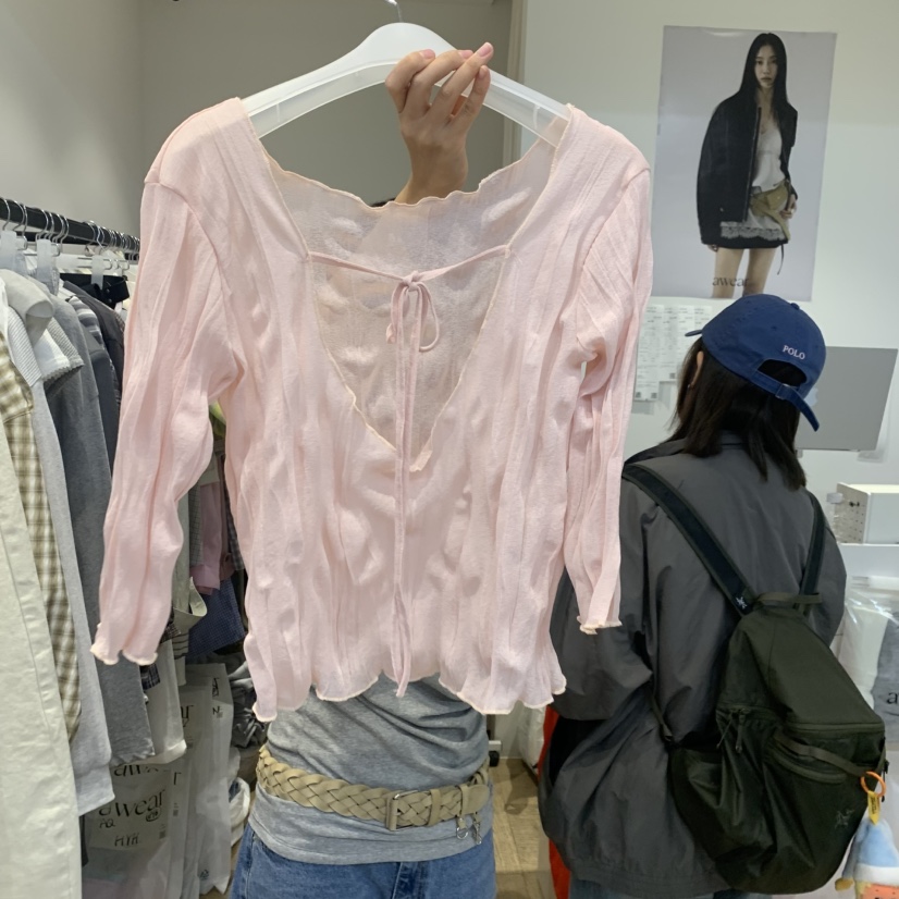 RUMIRU/AWEAR韓國直郵實拍女裝新品職業26春夏長袖T恤褶裥awear/RUMIRU長袖T恤