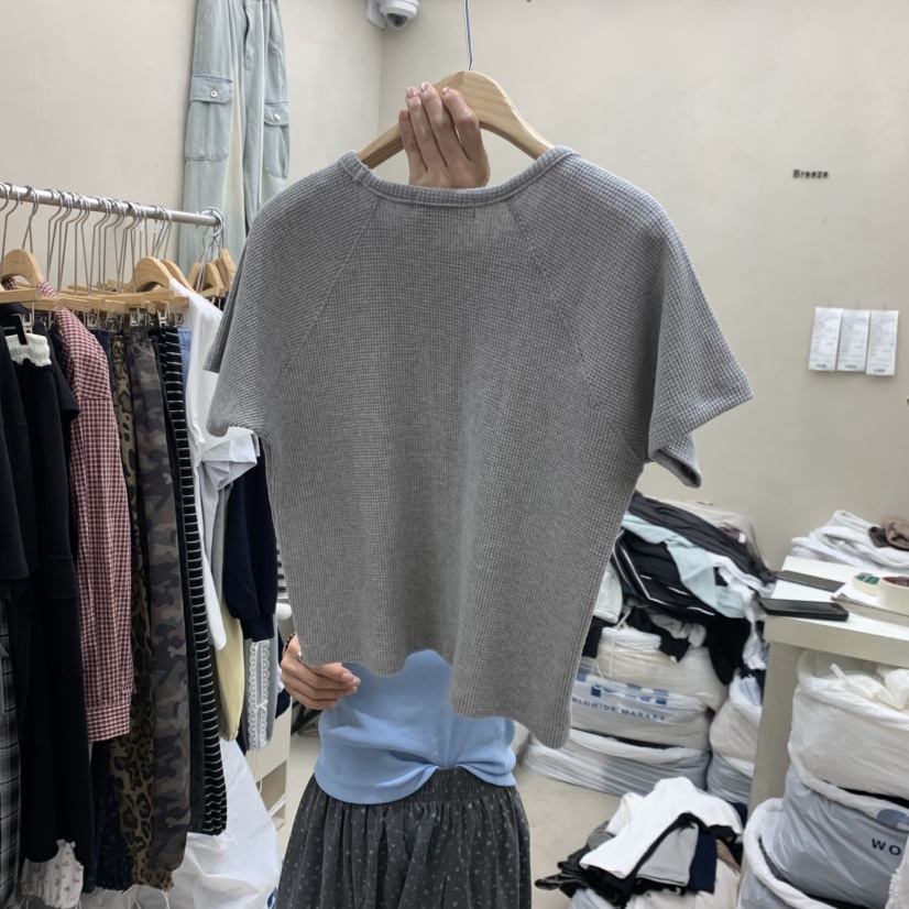 BREEZE韓國代購女裝新款推薦休閑26春夏時尚T恤插肩袖華夫格BREEZET恤
