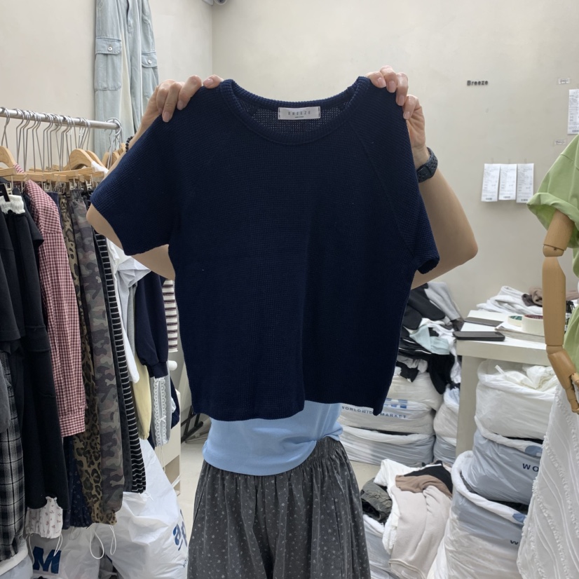 BREEZE韓國代購女裝新款推薦休閑26春夏時尚T恤插肩袖華夫格BREEZET恤圖色3