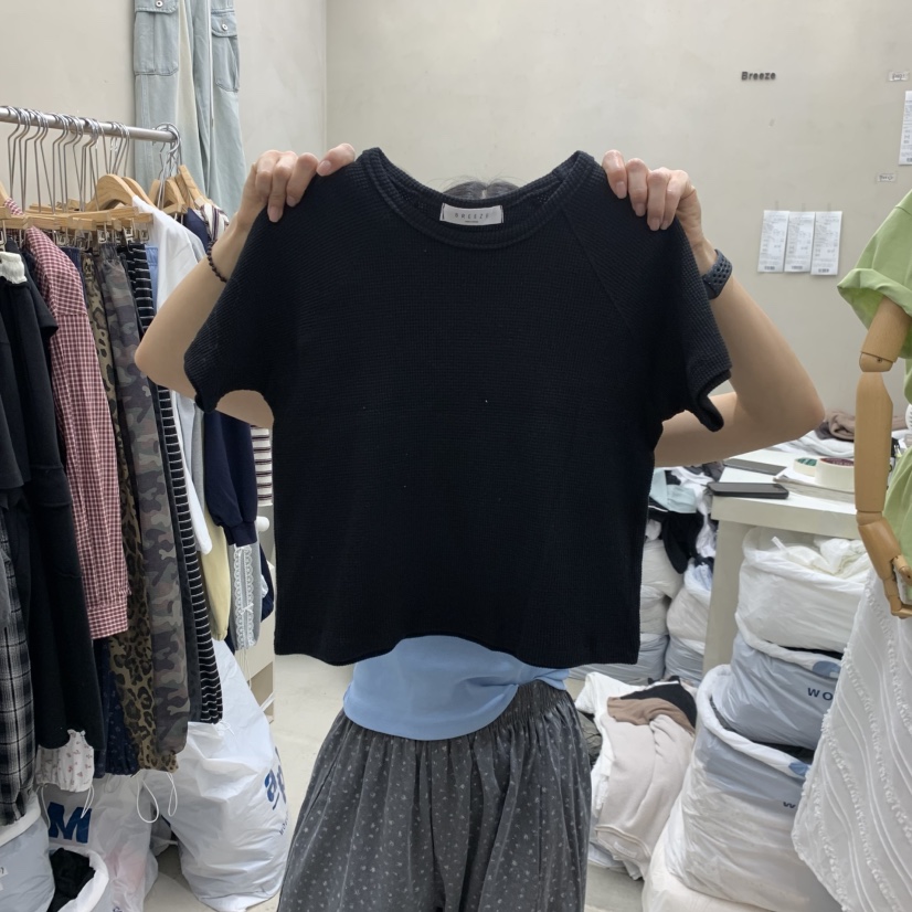 BREEZE韓國代購女裝新款推薦休閑26春夏時尚T恤插肩袖華夫格BREEZET恤圖色4