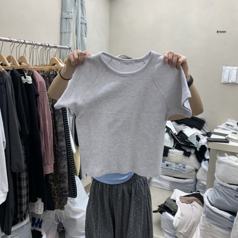 BREEZE韓國代購女裝新款推薦休閑26春夏時尚T恤插肩袖華夫格BREEZET恤圖色5