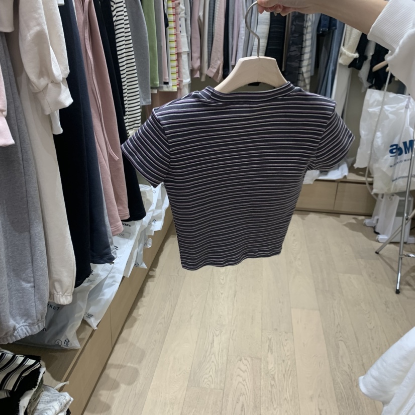 MEMOIRE韓國代購女士新款推薦職業休閑26春夏熱賣T恤條紋MEMOIRET恤