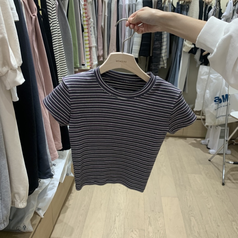MEMOIRE韓國代購女士新款推薦職業休閑26春夏熱賣T恤條紋MEMOIRET恤圖色4