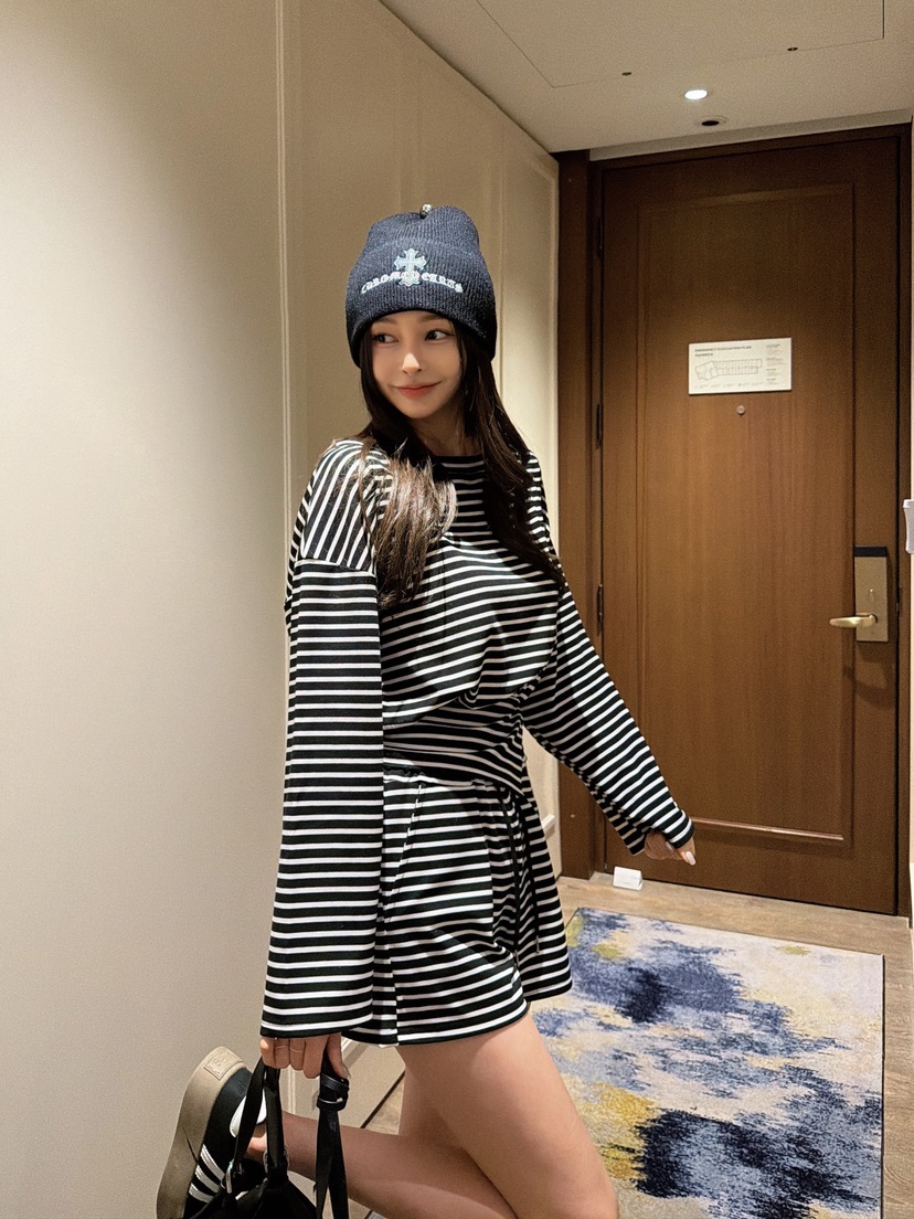 CLOTH東大門代購女士新款休閑推薦26春夏人氣套裝圓領條紋CLOTH套裝