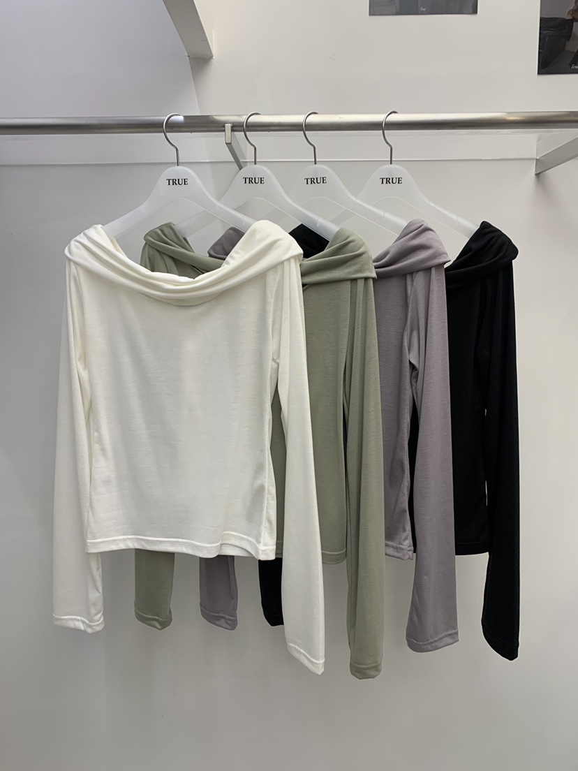 TRUE韓國東大門代購女裝新款人氣推薦職業26春夏長袖T恤兜帽TRUE長袖T恤