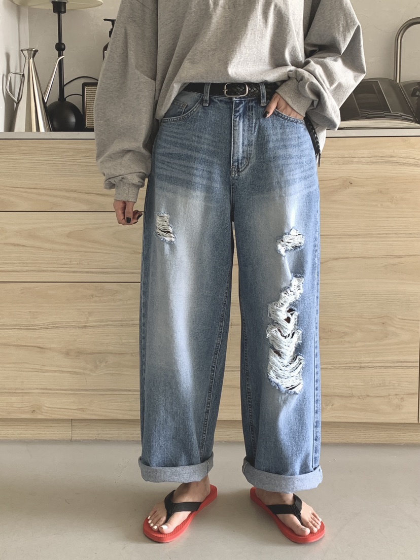 DAVICHI/D.SECOND韓國直郵實拍女士新款推薦牛仔褲含隨機腰帶網眼DAVICHI/D.SECOND牛仔褲