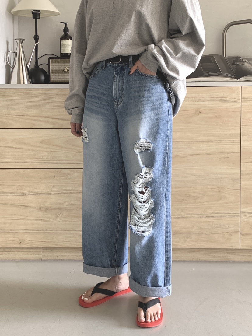 DAVICHI/D.SECOND韓國直郵實拍女士新款推薦牛仔褲含隨機腰帶網眼DAVICHI/D.SECOND牛仔褲